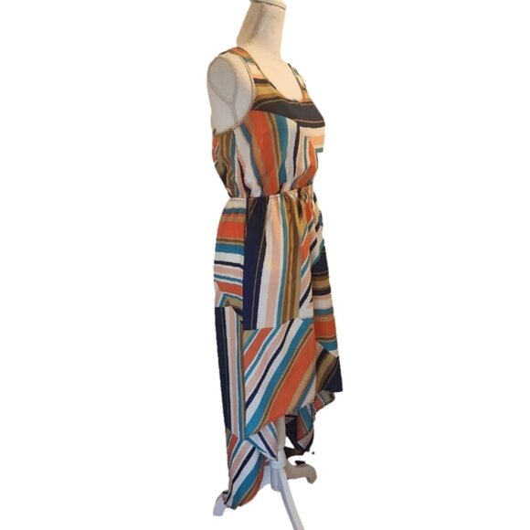 Xhiliration Maxi Stripe Dress in Blue Orange Sz: M Hi-Low Hem - Picture 9 of 15